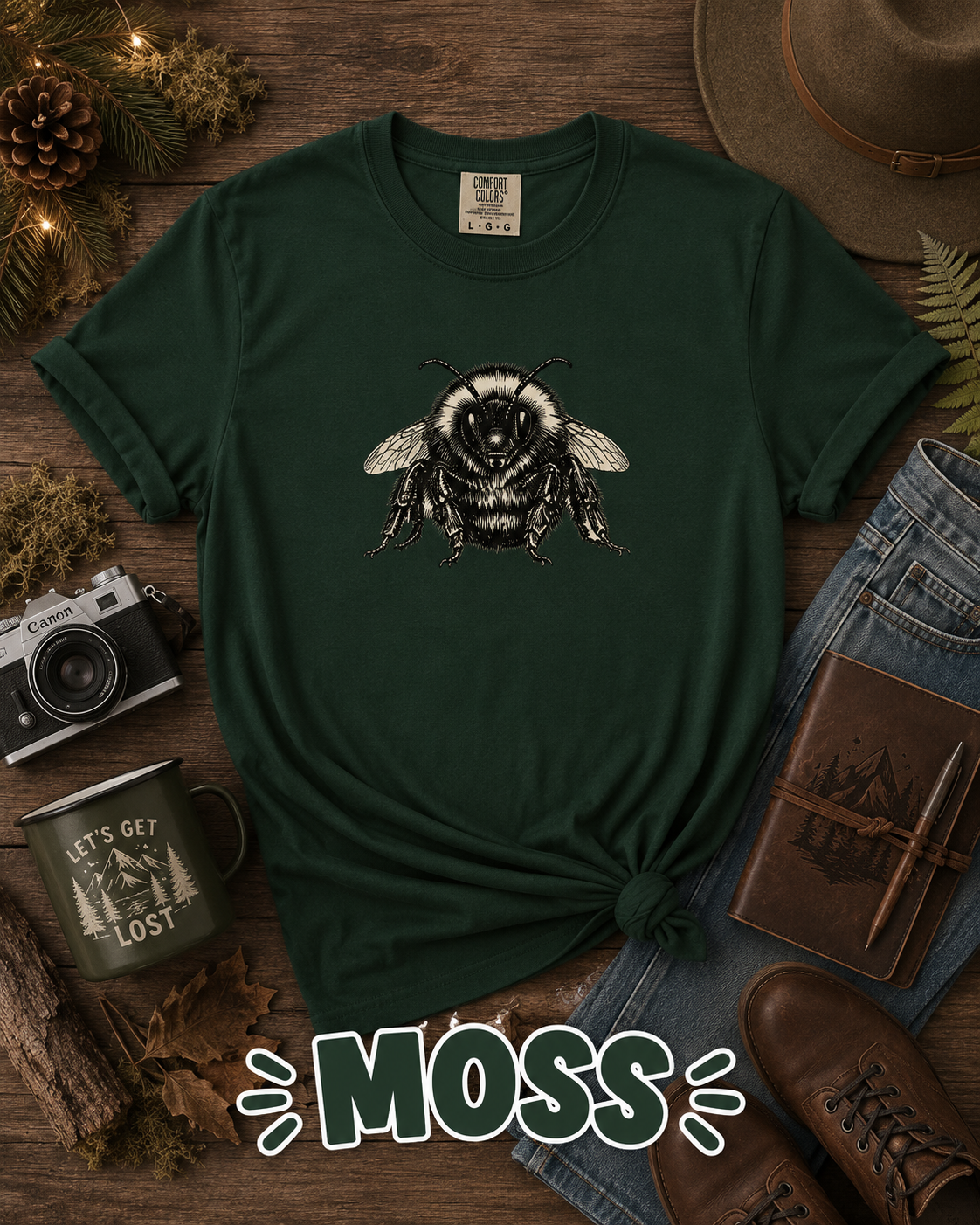 Vintage Bumble Bee Botanical Graphic T-Shirt | Nature Lover & Gardener Tee