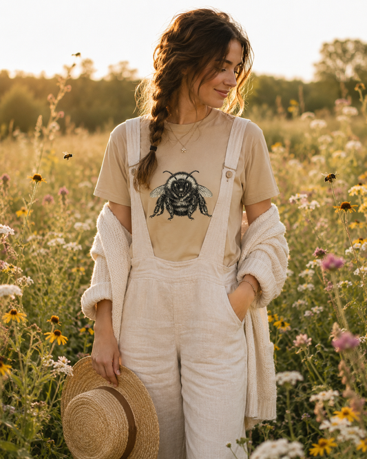 Vintage Bumble Bee Botanical Graphic T-Shirt | Nature Lover & Gardener Tee