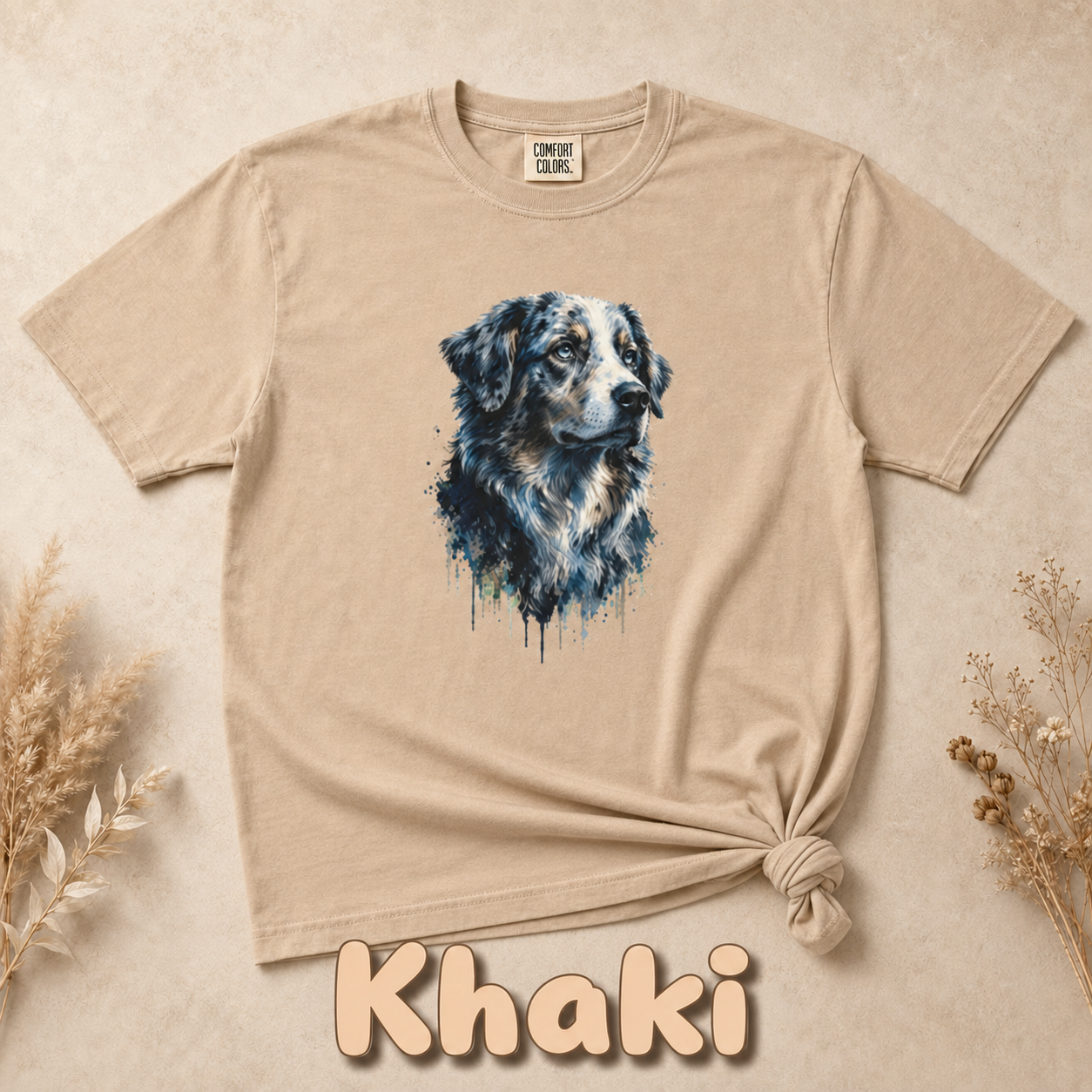 Australian Shepherd Shirt, Aussie Dog Graphic Tee, Dog Lover Gift, Artistic Pet Portrait T-Shirt, Western Farm Dog Comfort Colors Tee