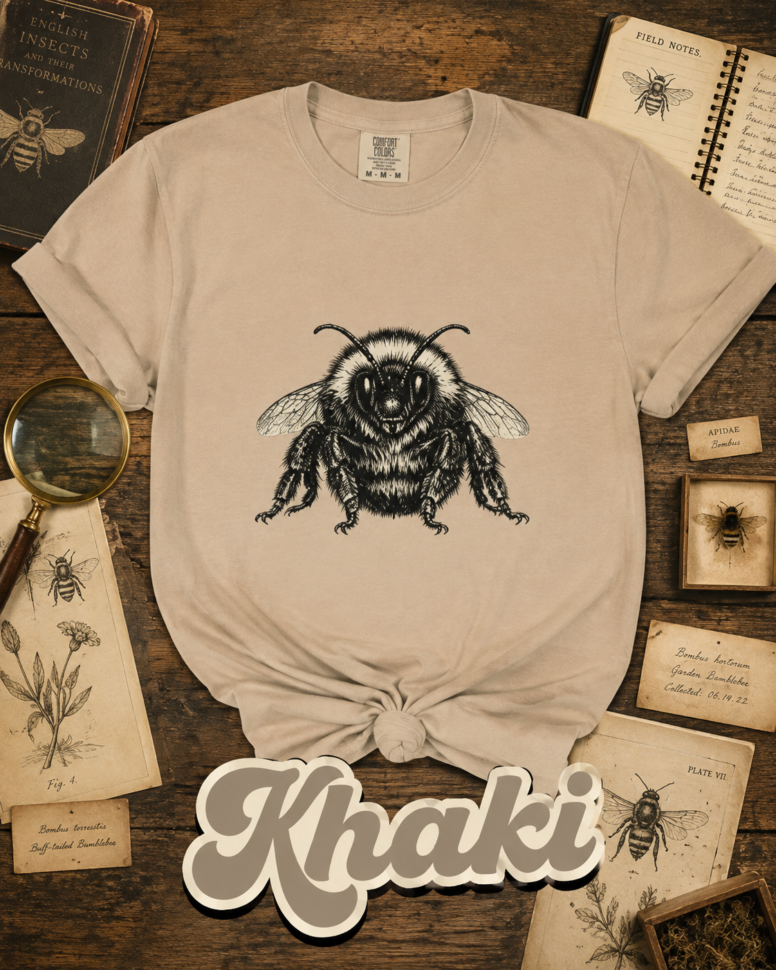 Vintage Bumblebee Botanical Illustration Graphic T-Shirt