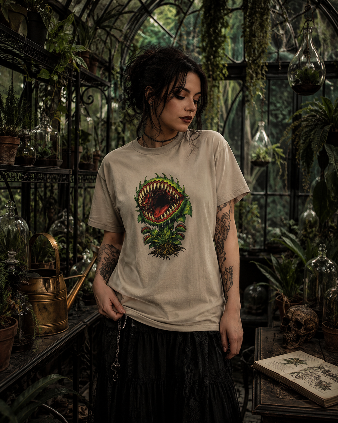 Carnivorous Venus Flytrap T-Shirt | Horror Plant Graphic Tee | Gothic Botanical Shirt | Spooky Halloween Gift for Plant Lovers