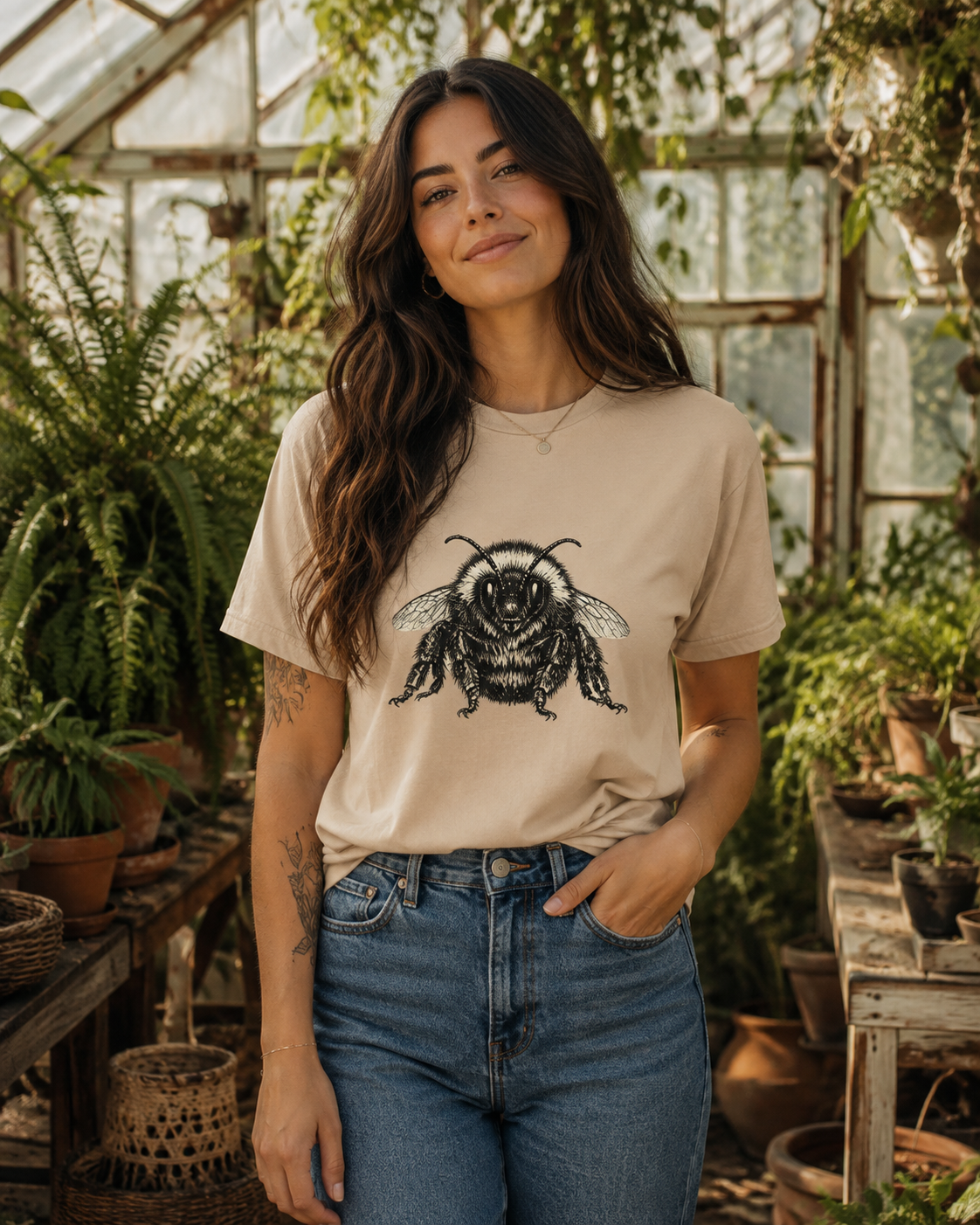 Vintage Bumblebee Botanical Illustration Graphic T-Shirt