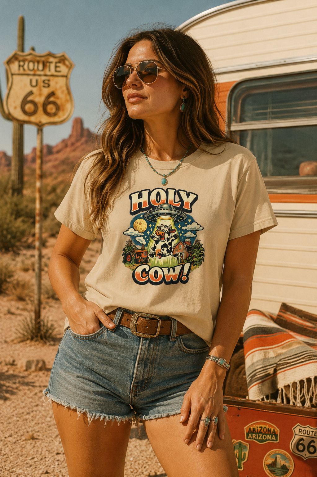 Holy Cow UFO Alien Abduction Funny Graphic T-Shirt