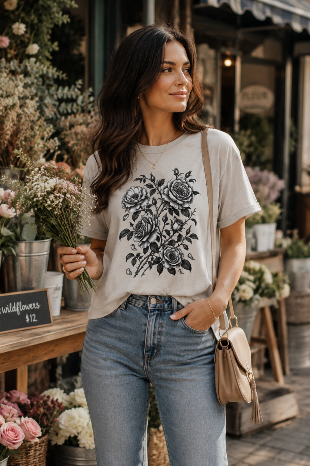 Vintage Rose T-Shirt | Black & White Botanical Floral Tee