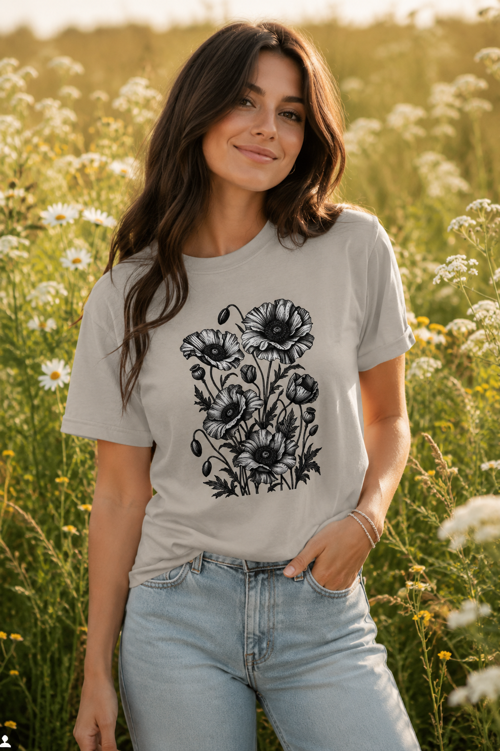 Vintage Poppy Flower T-Shirt | Botanical Floral Graphic Tee