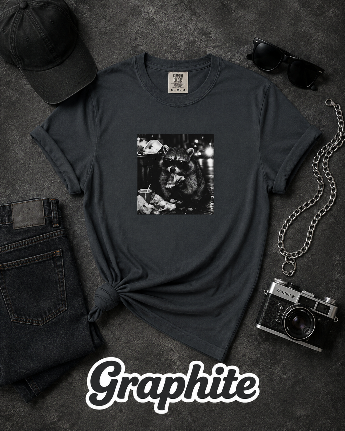Funny Raccoon Sunglasses Pizza Graphic T-Shirt