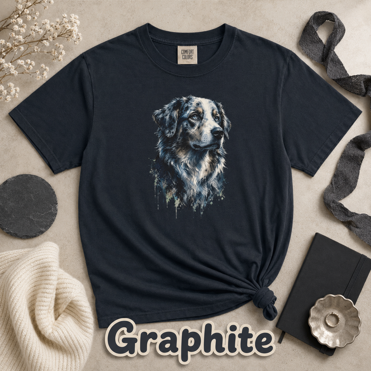 Australian Shepherd Shirt, Aussie Dog Graphic Tee, Dog Lover Gift, Artistic Pet Portrait T-Shirt, Western Farm Dog Comfort Colors Tee