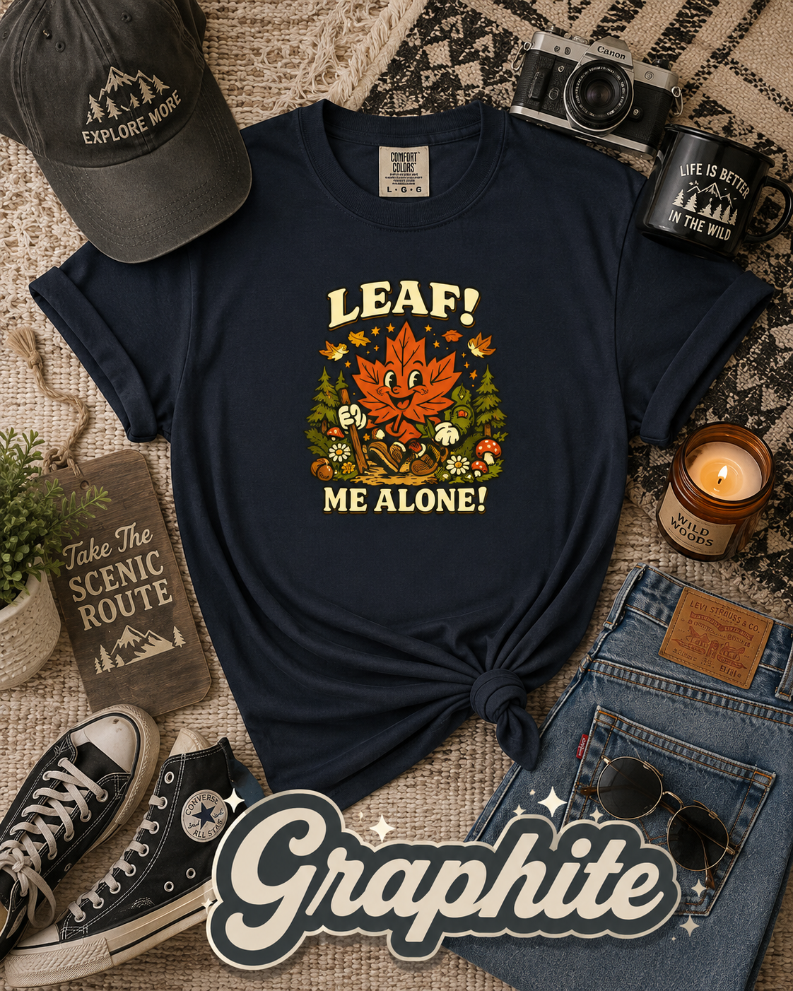 Leaf Me Alone Funny Fall Hiking Graphic T-Shirt