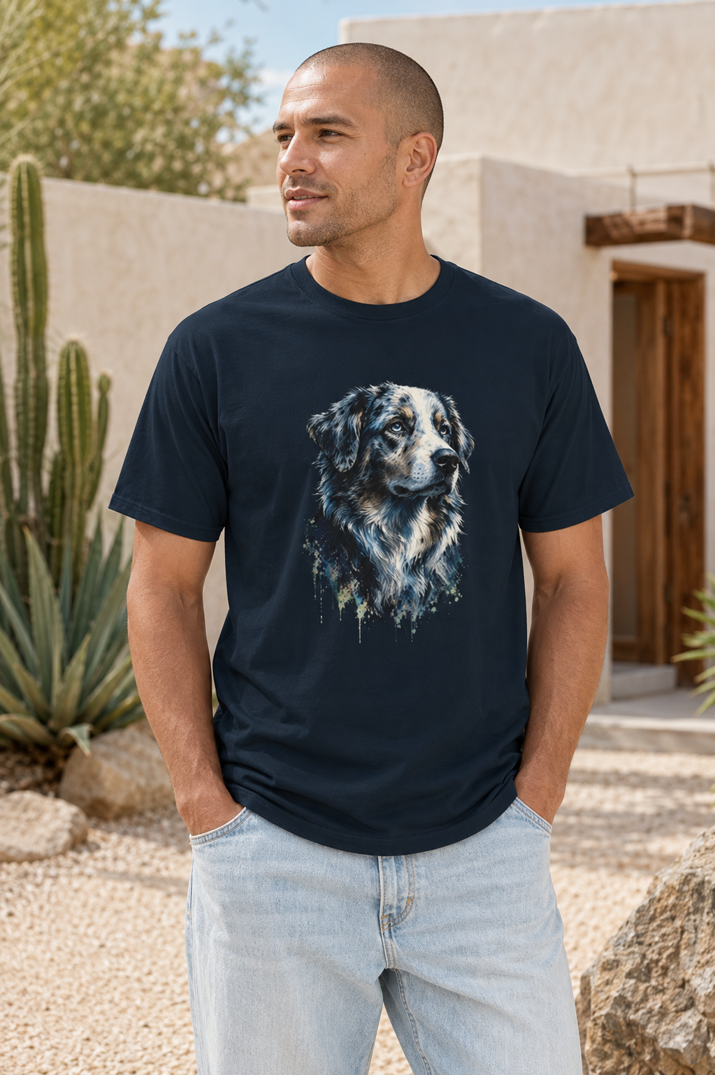 Australian Shepherd Shirt, Aussie Dog Graphic Tee, Dog Lover Gift, Artistic Pet Portrait T-Shirt, Western Farm Dog Comfort Colors Tee