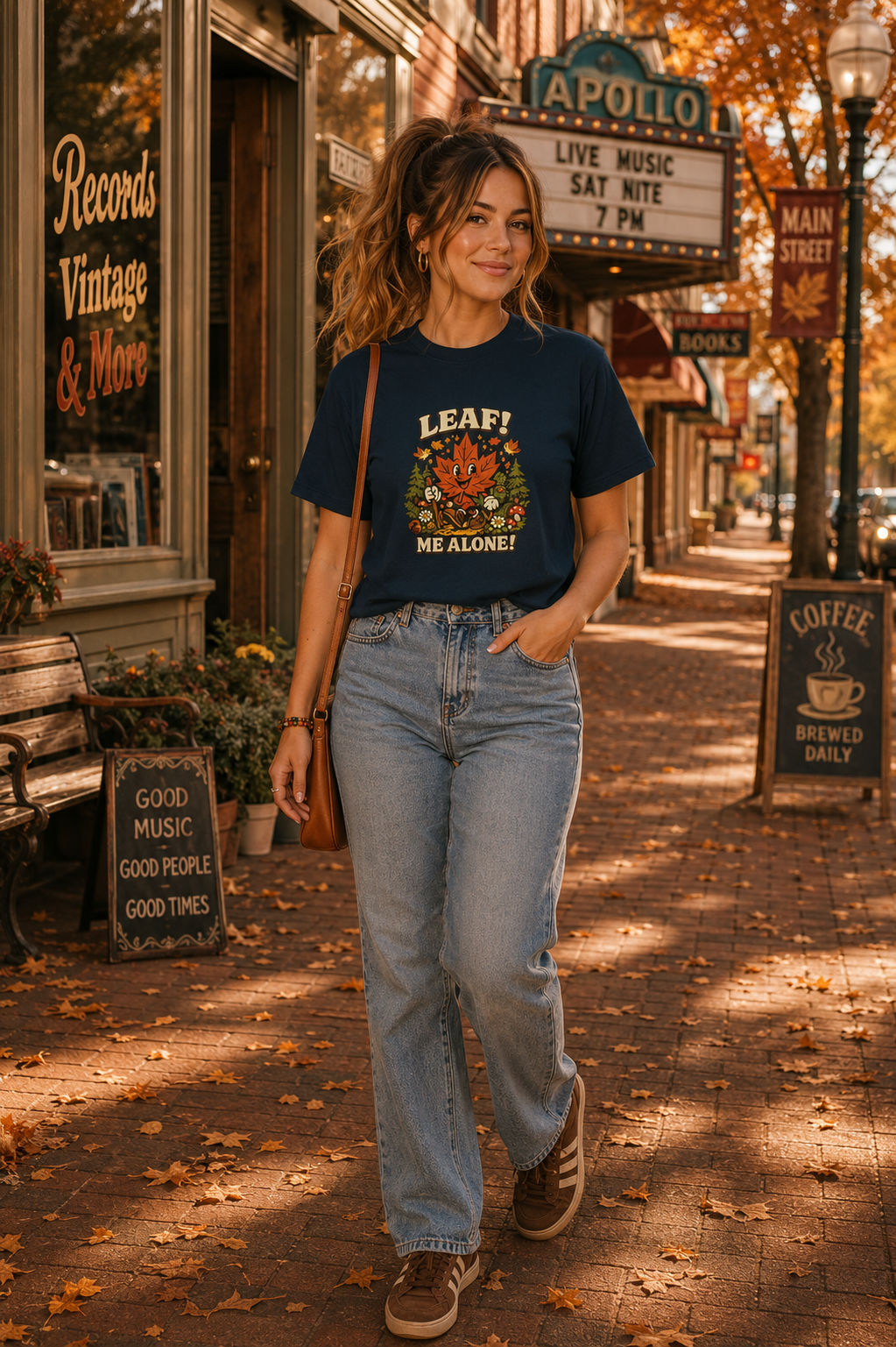 Leaf Me Alone Funny Fall Hiking Graphic T-Shirt