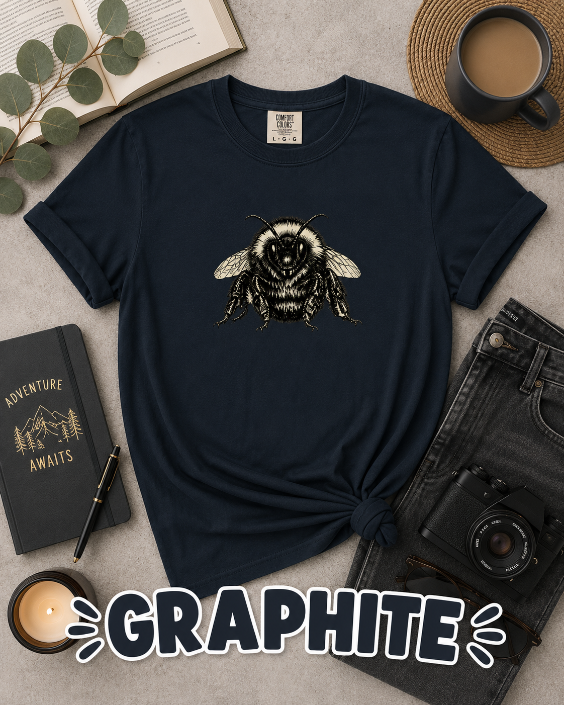 Vintage Bumble Bee Botanical Graphic T-Shirt | Nature Lover & Gardener Tee