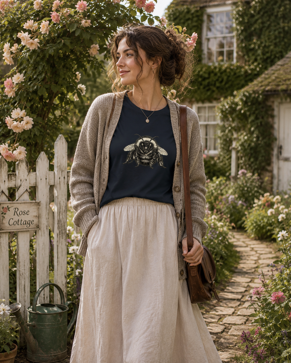 Vintage Bumble Bee Botanical Graphic T-Shirt | Nature Lover & Gardener Tee