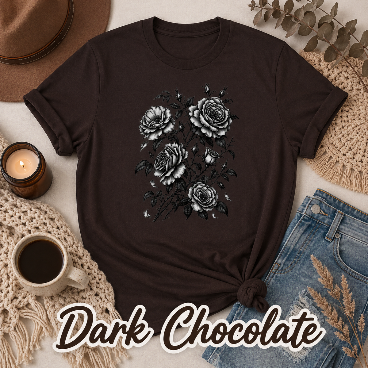 Vintage Rose T-Shirt | Black & White Botanical Floral Tee