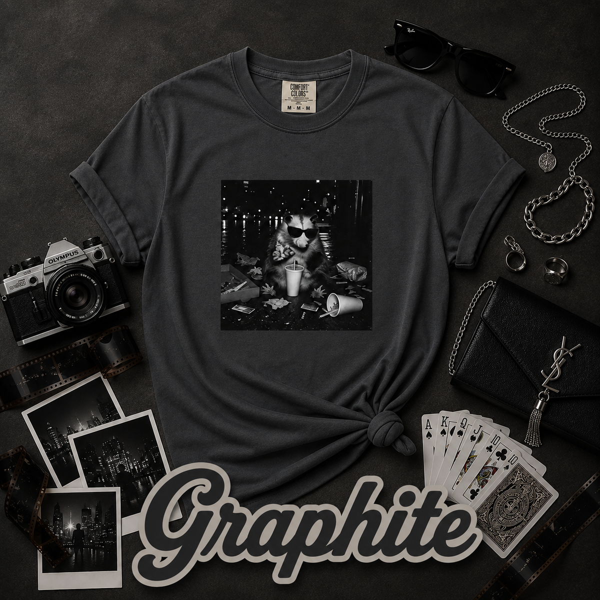 Funny Opossum Sunglasses Pizza Graphic T-Shirt