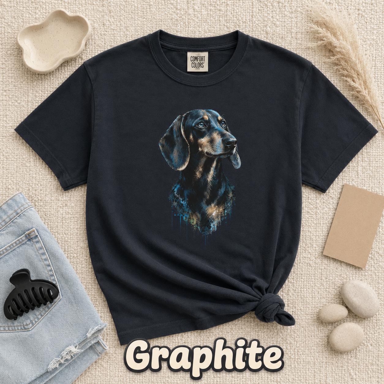Dachshund Comfort Colors Shirt, Black and Tan Wiener Dog Graphic Tee, Artistic Dog Portrait T-Shirt, Gift for Dachshund Lovers