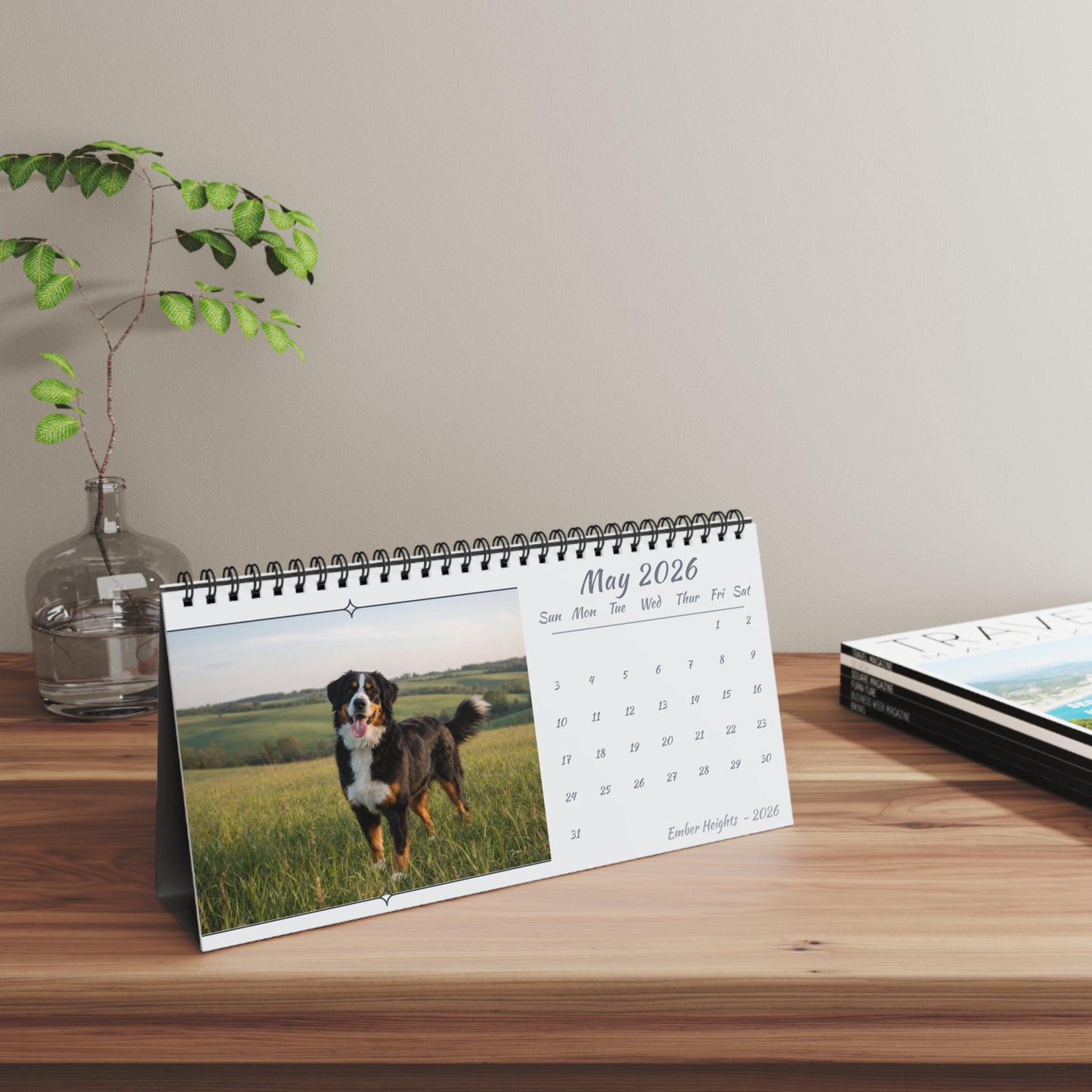 Bernese Mountain Dog 2026 Desk Calendar | Cozy 10x5 Standing Dog Calendar