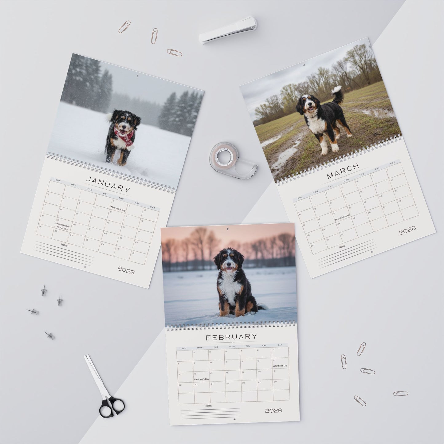 Bernedoodle Wall Calendar – Cozy Dog Photography for Home & Office