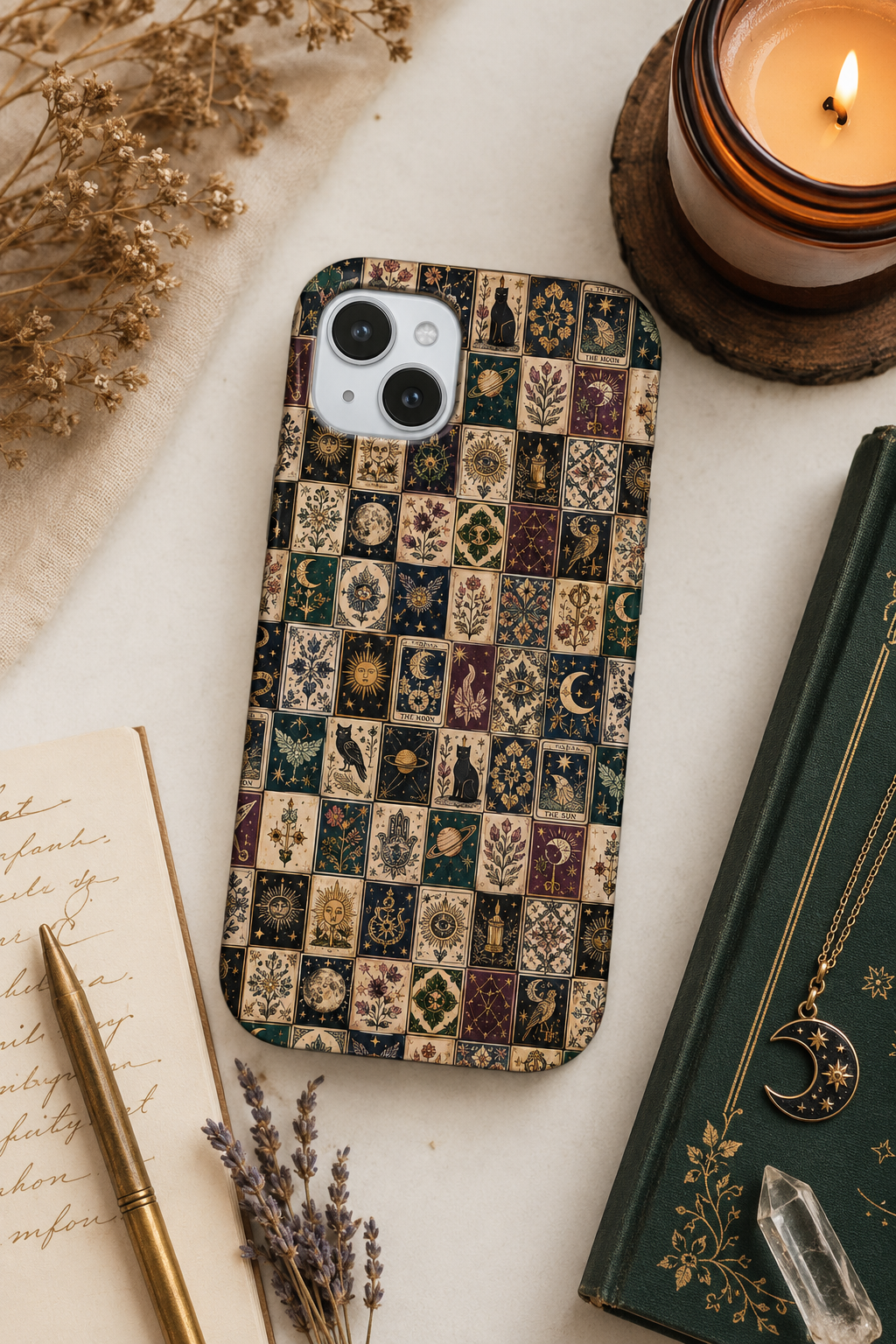 Celestial Tarot Mosaic Phone Case, Vintage Tile MagSafe iPhone Case
