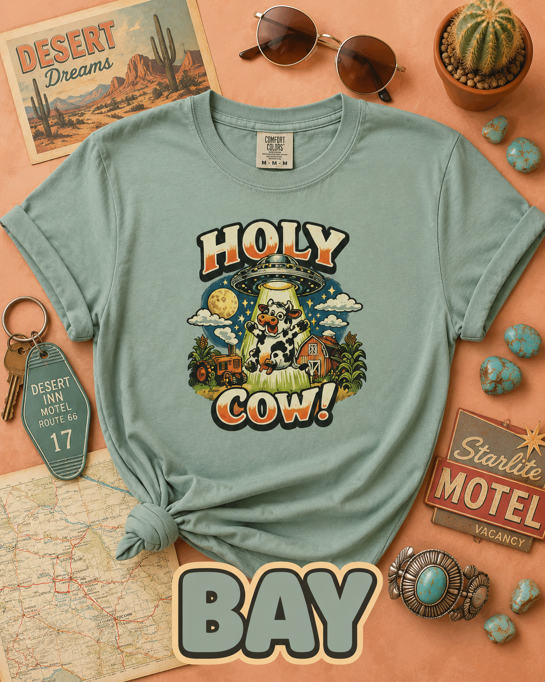 Holy Cow UFO Alien Abduction Funny Graphic T-Shirt