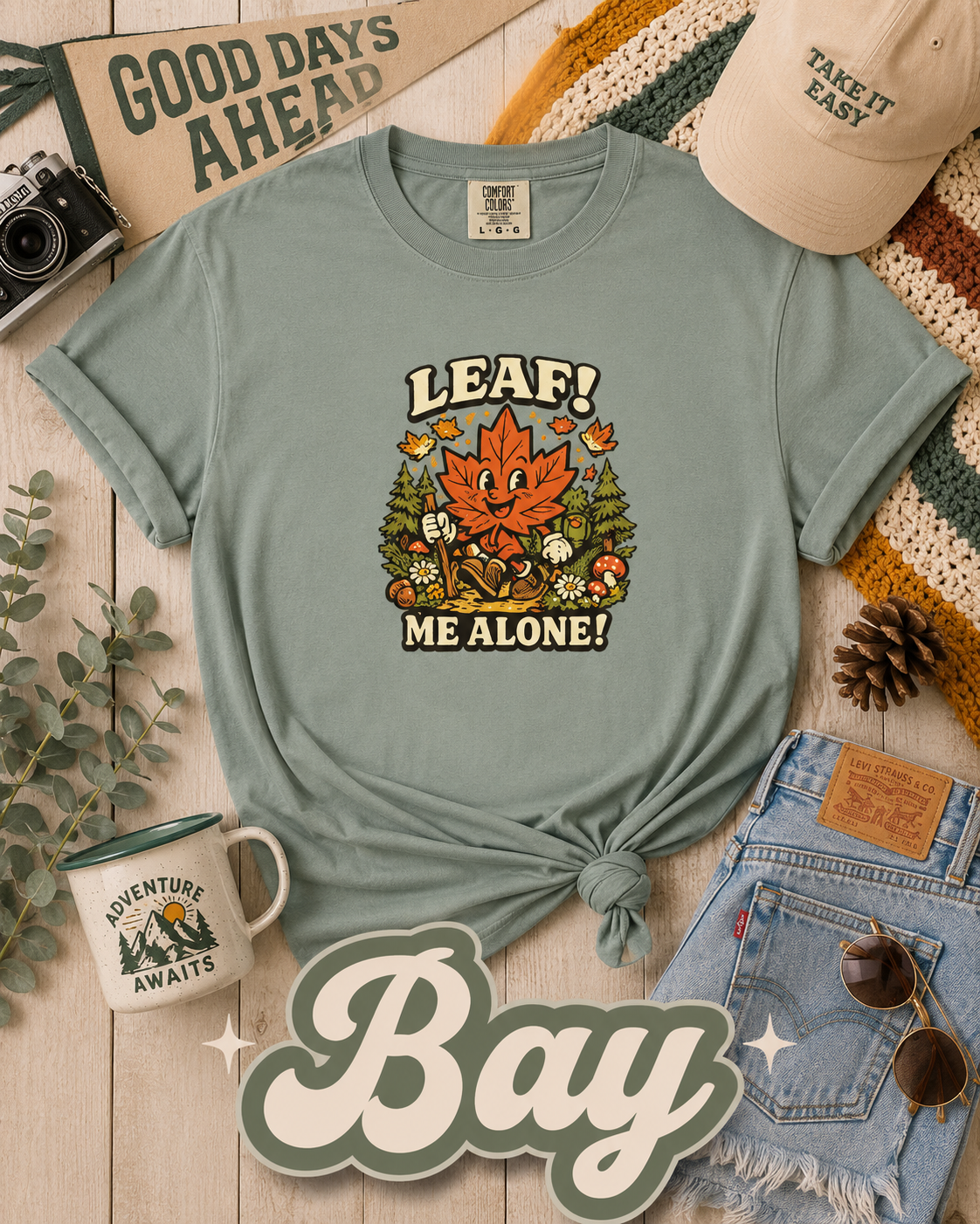 Leaf Me Alone Funny Fall Hiking Graphic T-Shirt