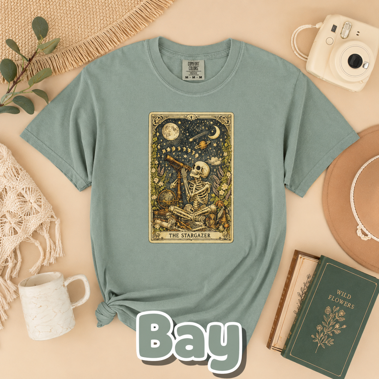 The Stargazer Tarot Skeleton T-Shirt | Celestial Gothic Mystic Graphic Tee