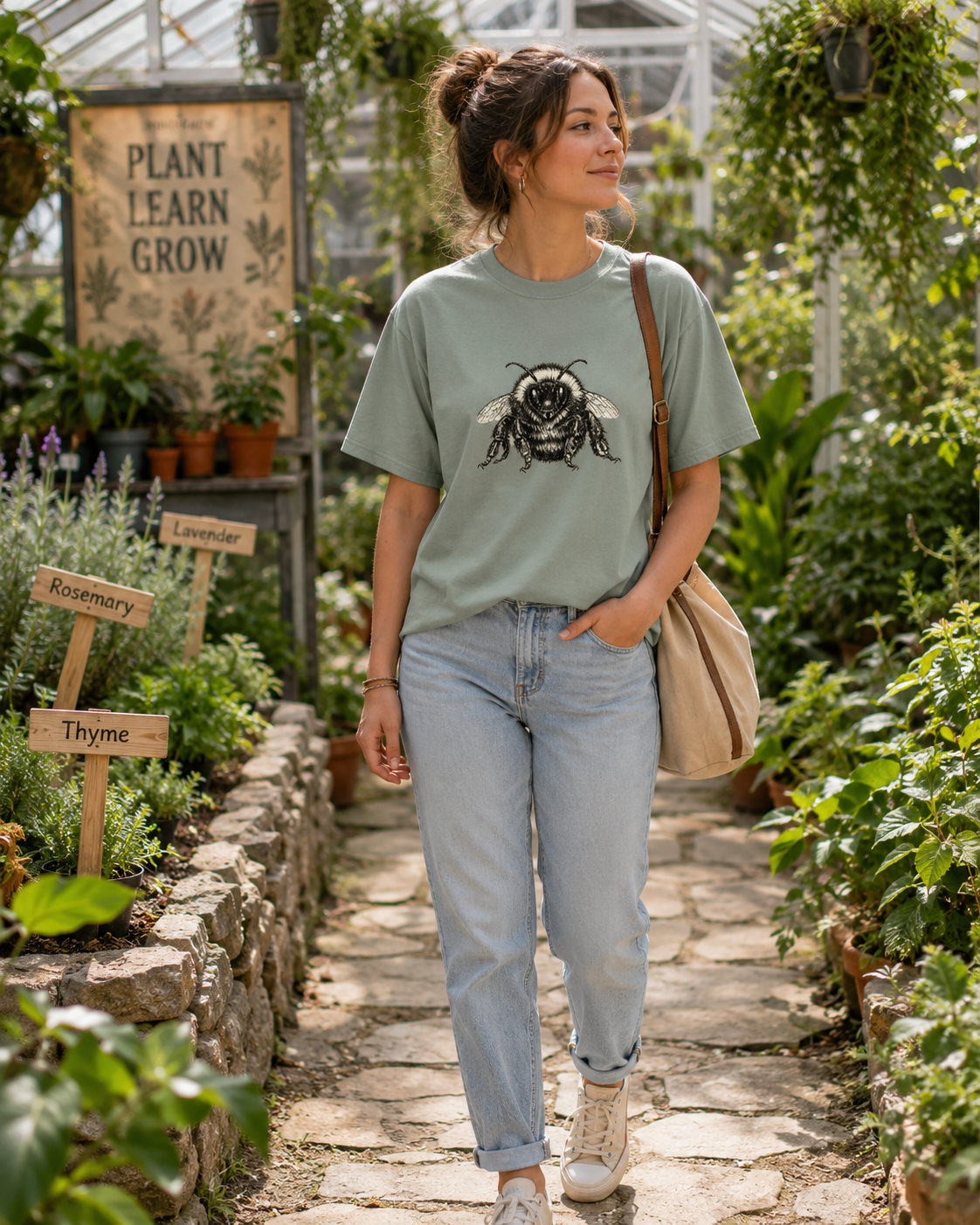 Vintage Bumble Bee Botanical Graphic T-Shirt | Nature Lover & Gardener Tee