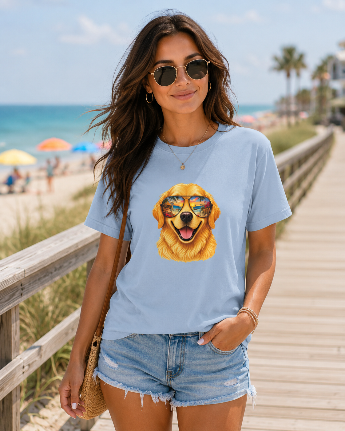 Golden Retriever Beach T-Shirt | Tropical Dog Lover Tee