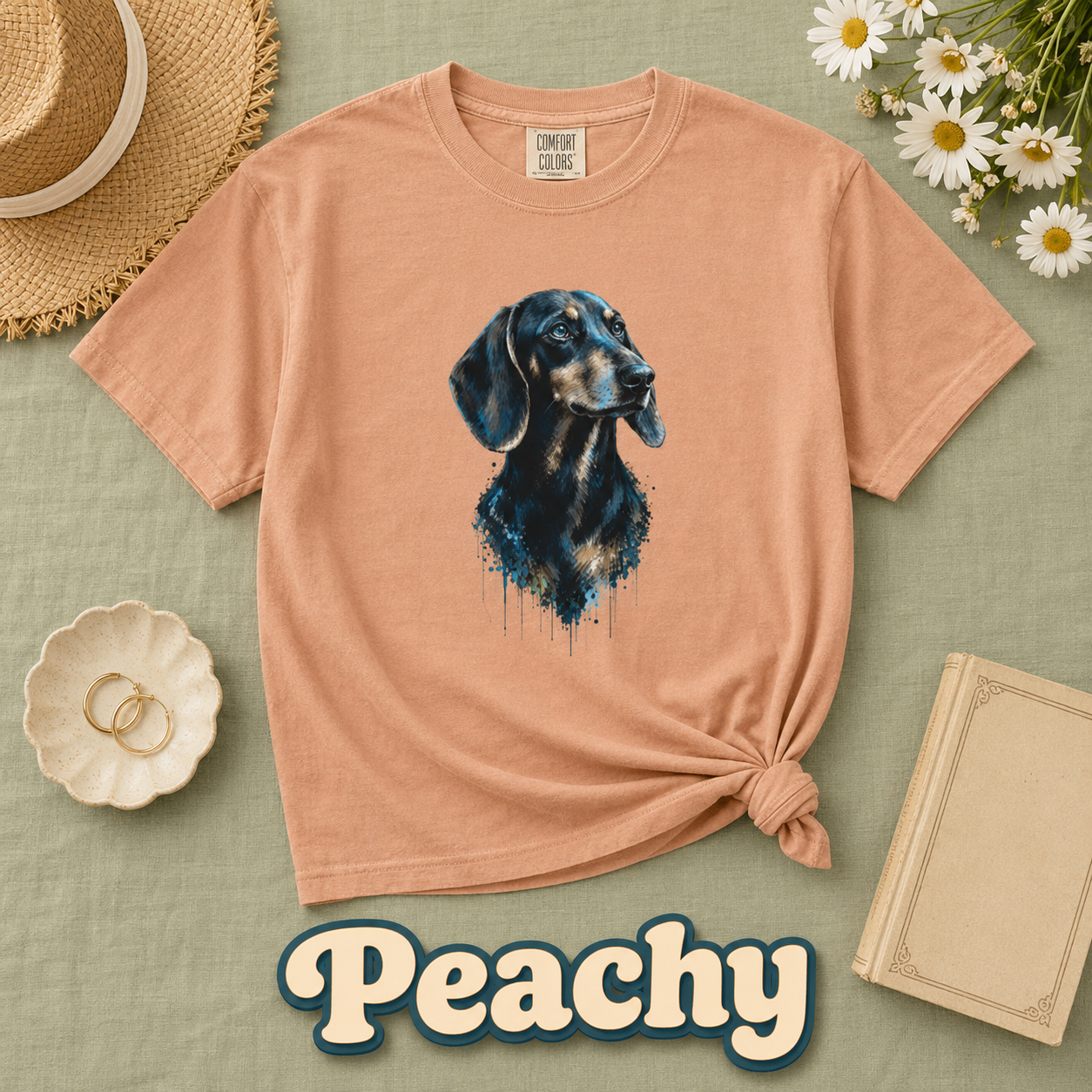 Dachshund Comfort Colors Shirt, Black and Tan Wiener Dog Graphic Tee, Artistic Dog Portrait T-Shirt, Gift for Dachshund Lovers