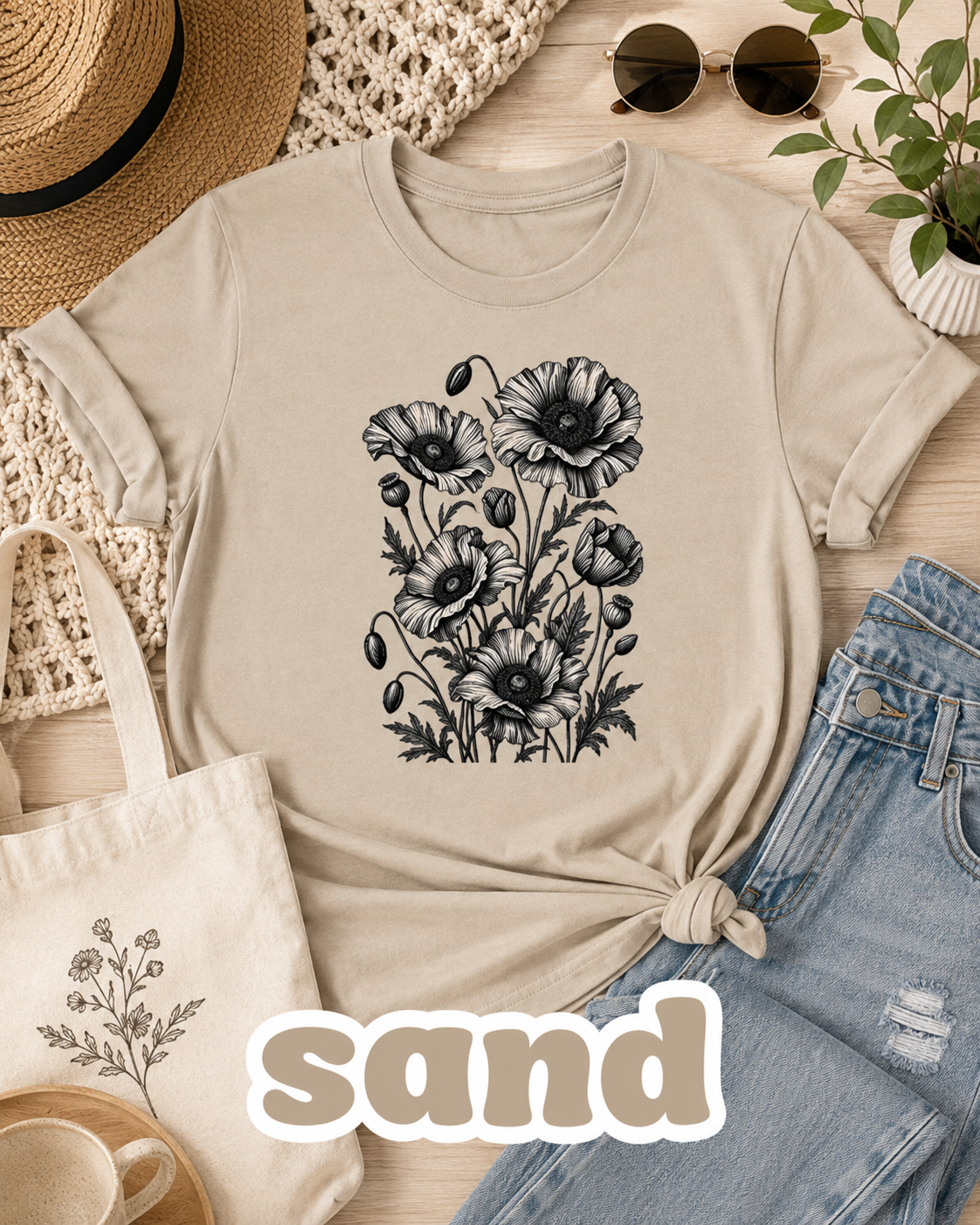 Vintage Poppy Flower T-Shirt | Botanical Floral Graphic Tee