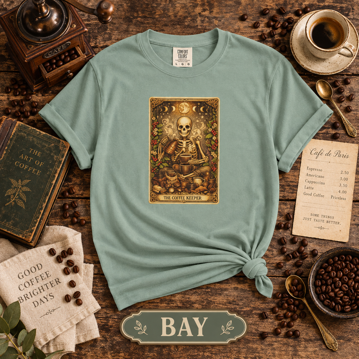 The Coffee Brewer Skeleton Tarot Card Graphic T-Shirt