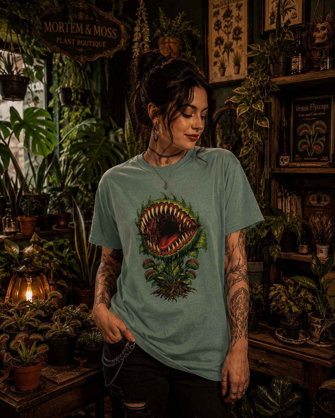 Carnivorous Venus Flytrap T-Shirt | Horror Plant Graphic Tee | Gothic Botanical Shirt | Spooky Halloween Gift for Plant Lovers
