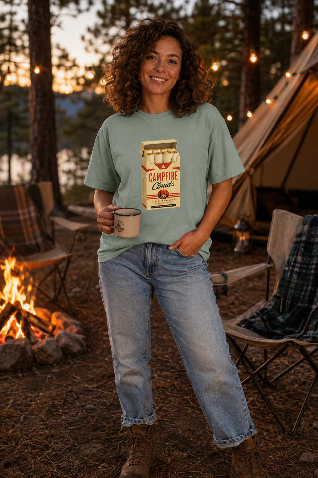 Campfire Clouds Vintage Marshmallow Graphic T-Shirt