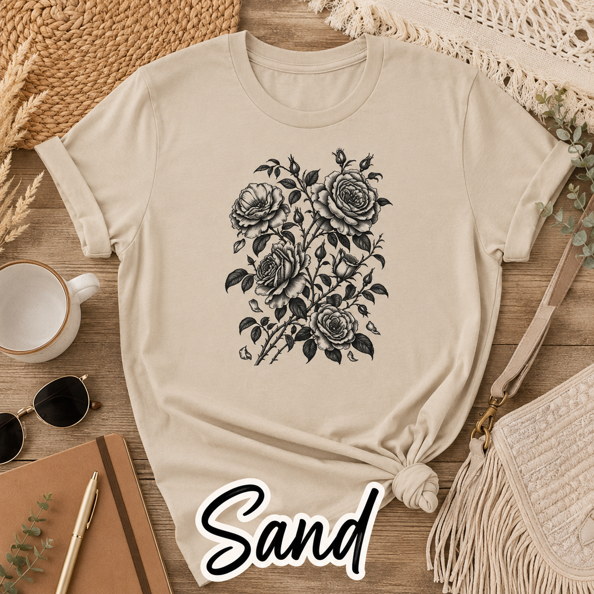 Vintage Rose T-Shirt | Black & White Botanical Floral Tee