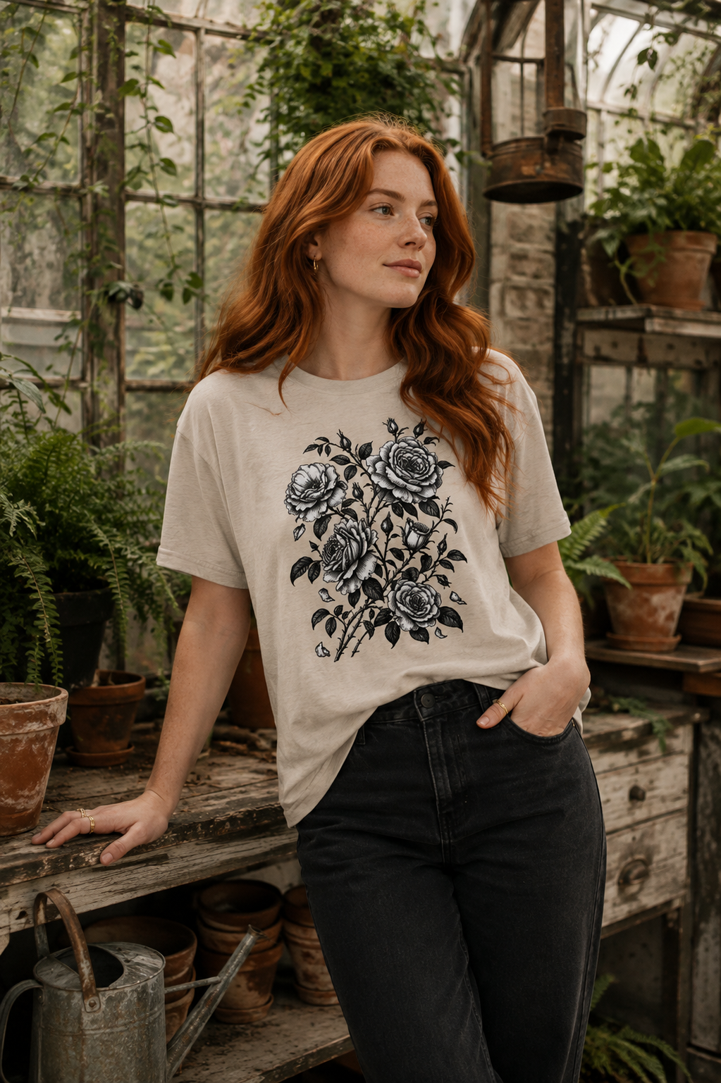 Vintage Rose T-Shirt | Black & White Botanical Floral Tee