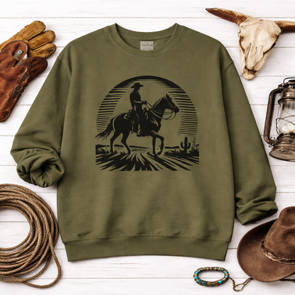 Cowboy Silhouette Horse Sweatshirt | Western Sunset Crewneck