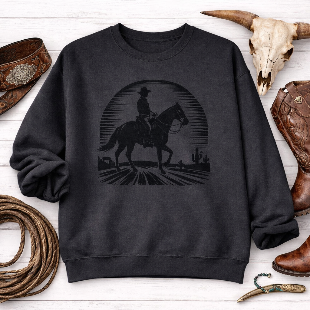 Cowboy Silhouette Horse Sweatshirt | Western Sunset Crewneck