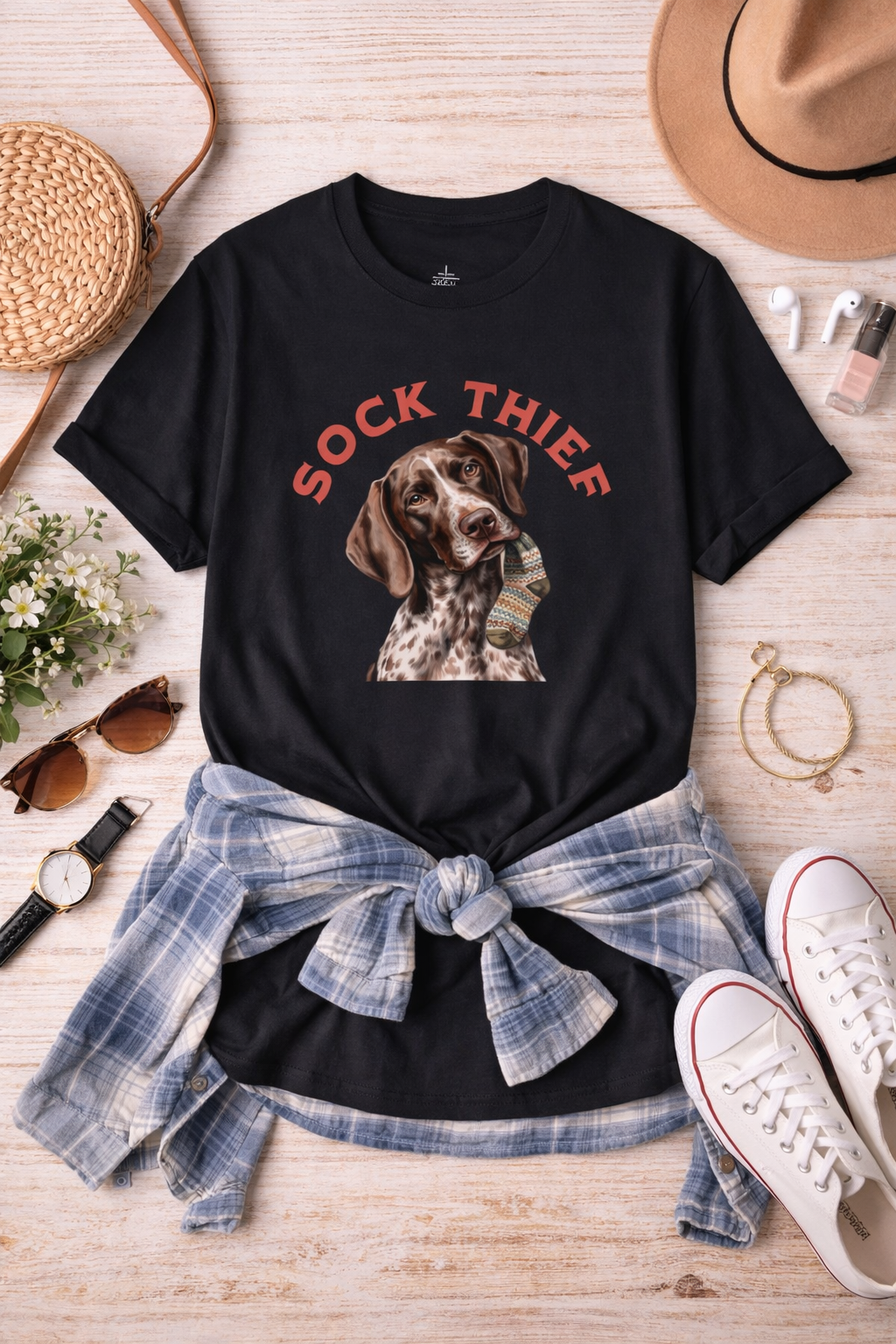Sock Thief Dog Tee – German Shorthaired Pointer Graphic T-Shirt