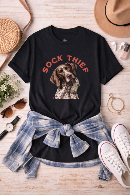 Sock Thief Dog Tee – German Shorthaired Pointer Graphic T-Shirt