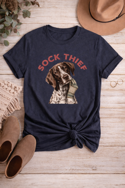 Sock Thief Dog Tee – German Shorthaired Pointer Graphic T-Shirt