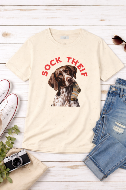 Sock Thief Dog Tee – German Shorthaired Pointer Graphic T-Shirt