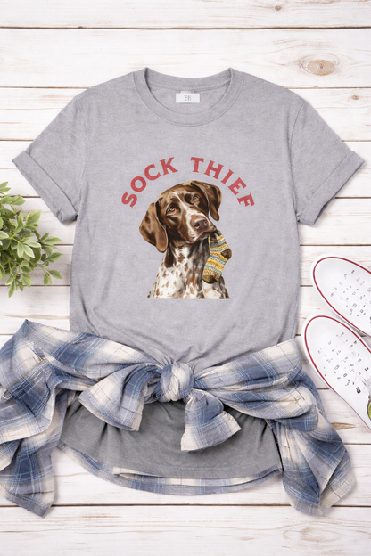 Sock Thief Dog Tee – German Shorthaired Pointer Graphic T-Shirt