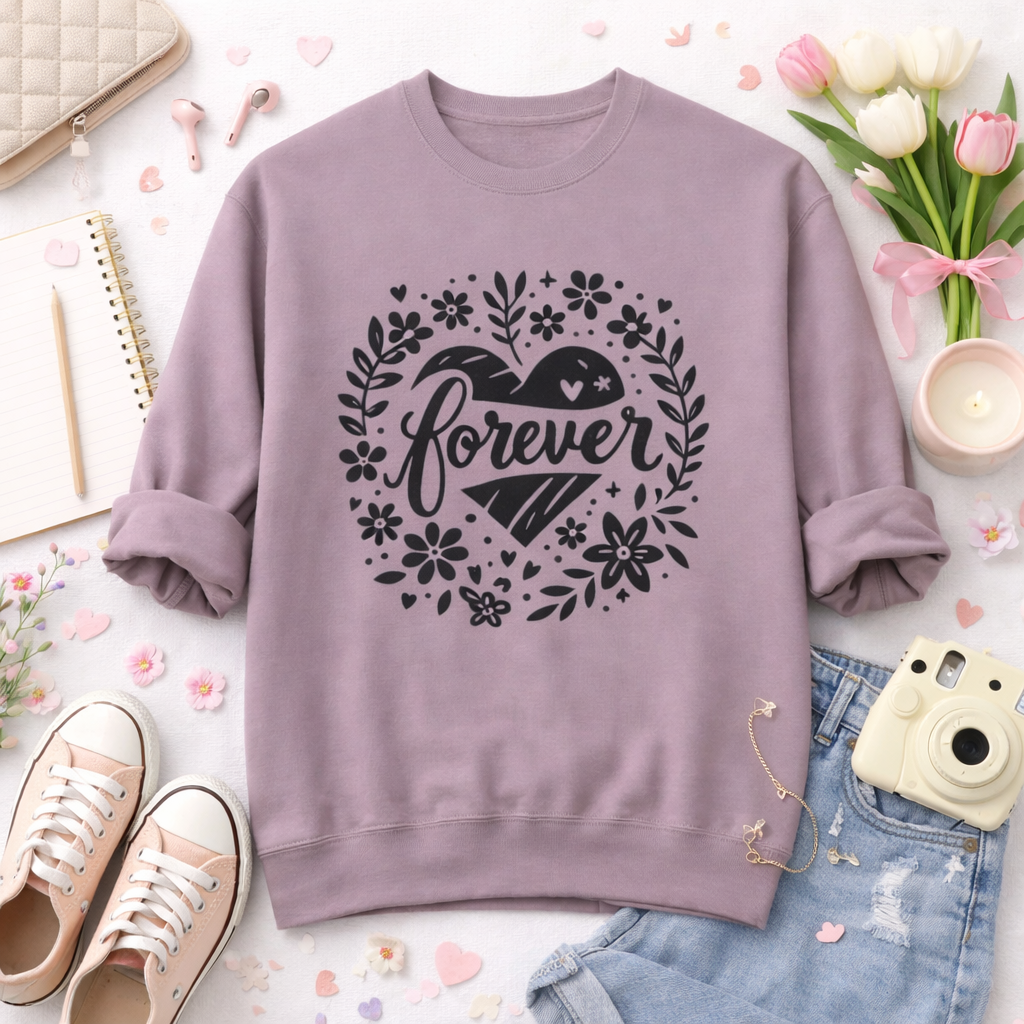 Forever Floral Heart Sweatshirt – Soft Cozy Graphic Crewneck for Everyday Wear