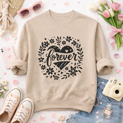 Forever Floral Heart Sweatshirt – Soft Cozy Graphic Crewneck for Everyday Wear
