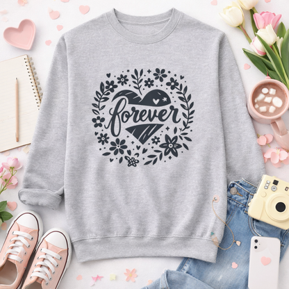 Forever Floral Heart Sweatshirt – Soft Cozy Graphic Crewneck for Everyday Wear