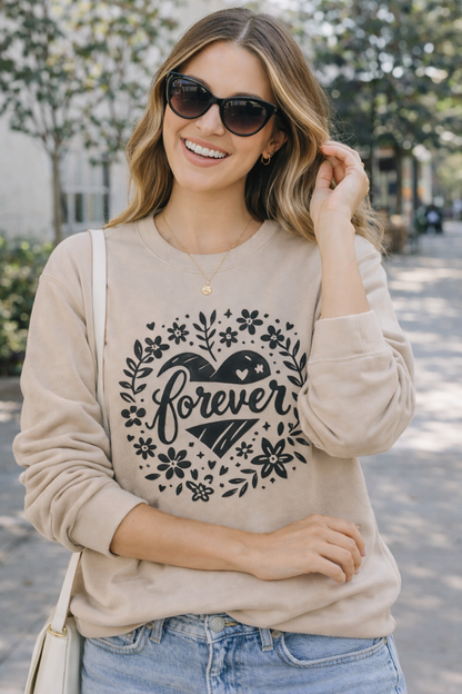Forever Floral Heart Sweatshirt – Soft Cozy Graphic Crewneck for Everyday Wear