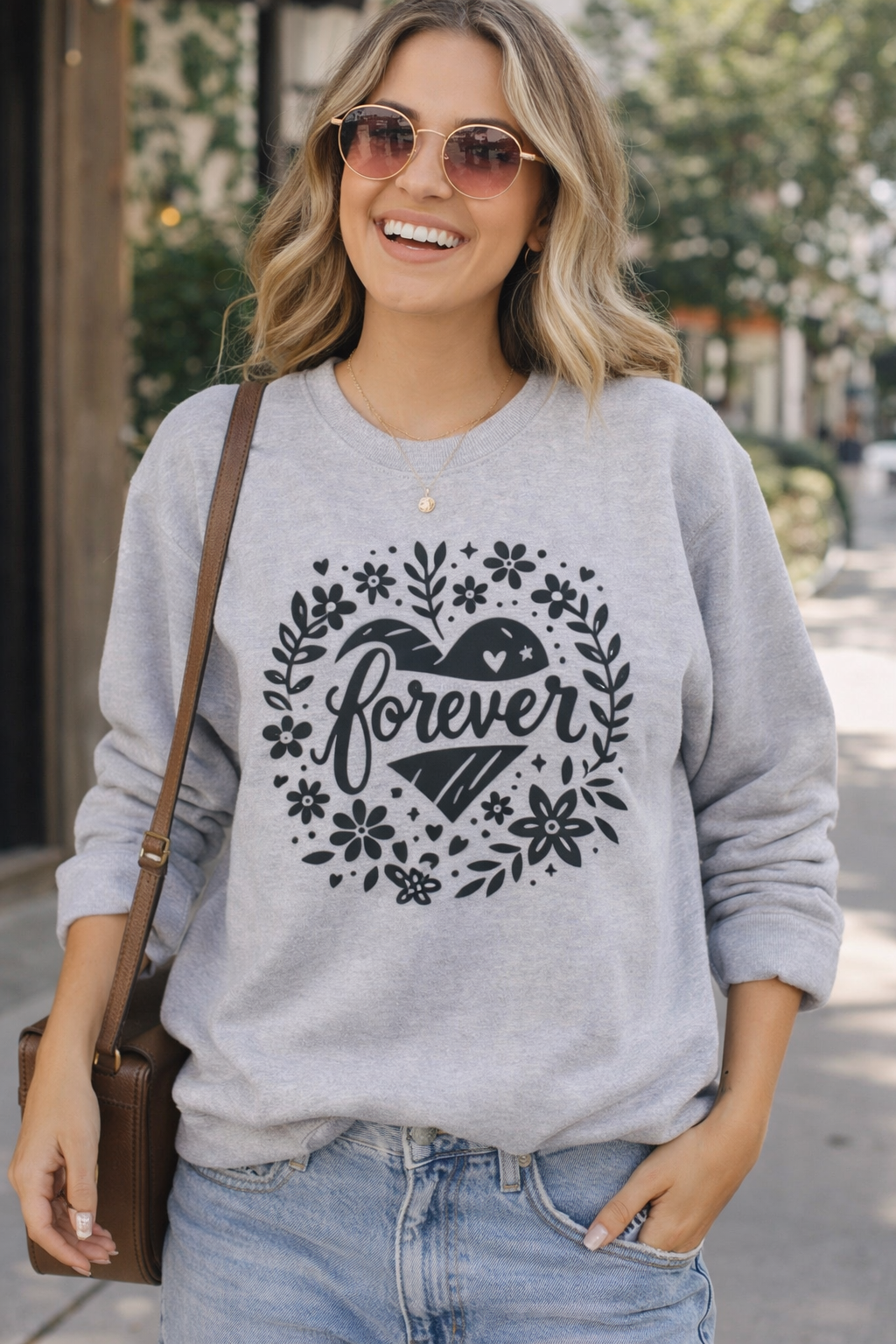 Forever Floral Heart Sweatshirt – Soft Cozy Graphic Crewneck for Everyday Wear
