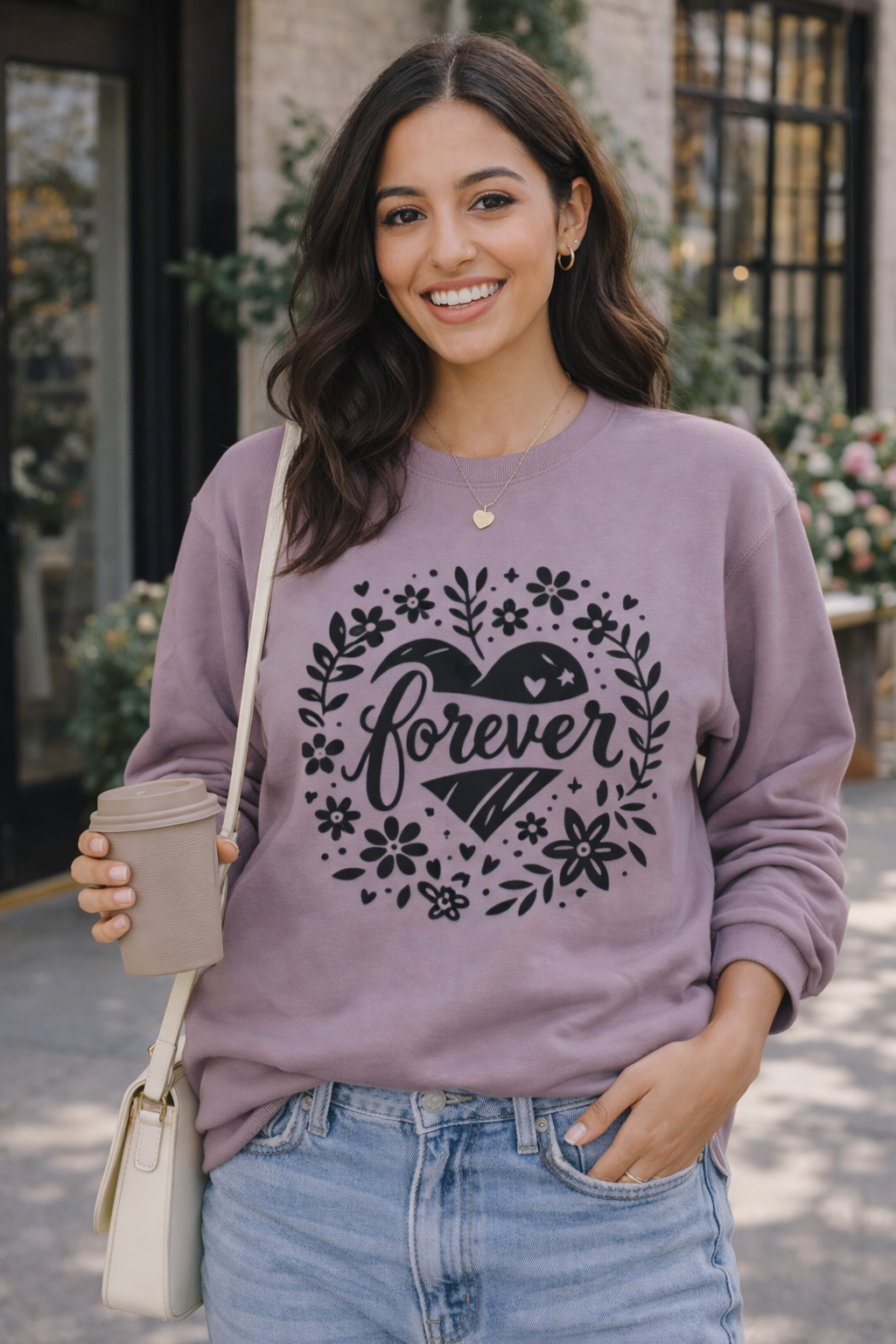 Forever Floral Heart Sweatshirt – Soft Cozy Graphic Crewneck for Everyday Wear
