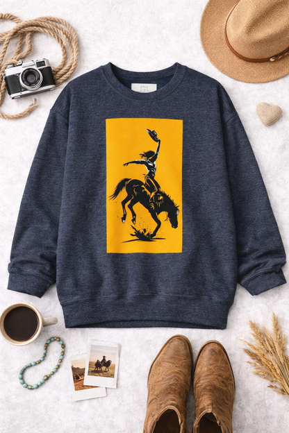 Cowgirl Rodeo Sweatshirt – Western Bronc Rider Bucking Horse Pullover