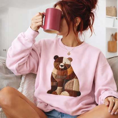Patchwork Bear Sweatshirt | Cozy Farm Animal Crewneck – Ember Heights