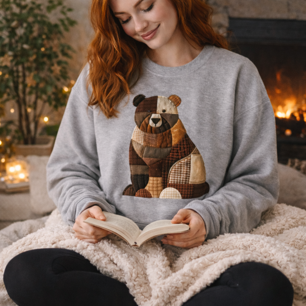 Patchwork Bear Sweatshirt | Cozy Farm Animal Crewneck – Ember Heights